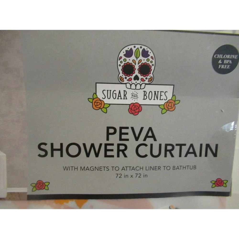Sugar And Bones Halloween Skulls & Flowers Pattern Shower Curtain NEW skull